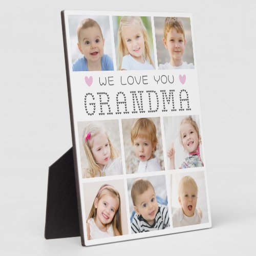 Grandma 9 Photo Collage Hearts Custom Colors Plaque