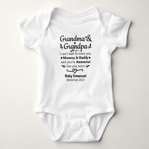 Grandma and Grandpa Birth Pregnancy Announcement  Baby Bodysuit