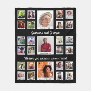 Grandma and Grandpa Family Photo Collage Fleece Blanket