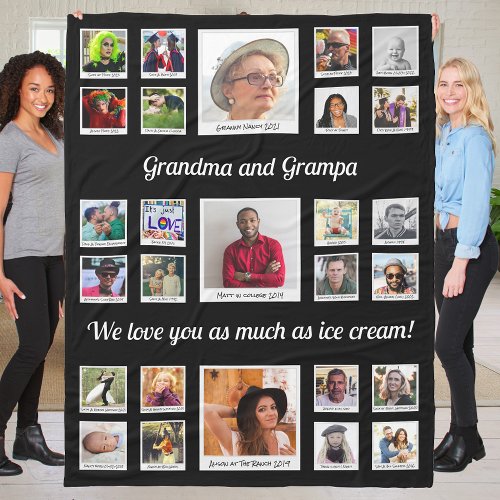 Grandma and Grandpa Family Photo Collage Large Fleece Blanket