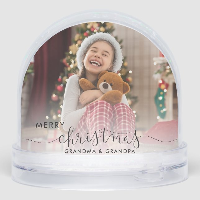 Grandma and Grandpa Grandkids Photos Christmas Snow Globe (Back)