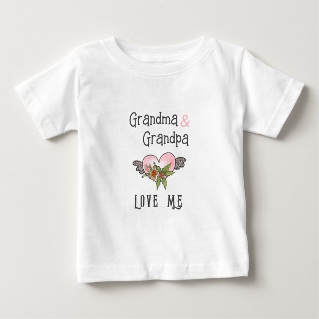 Grandma and Grandpa Love Me- Heart Grandchild Baby T-Shirt (Front)