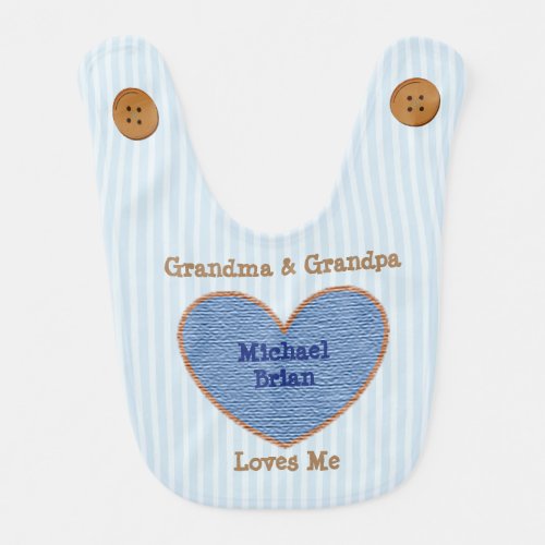 Grandma and Grandpa Loves Me Blue and Brown Bib