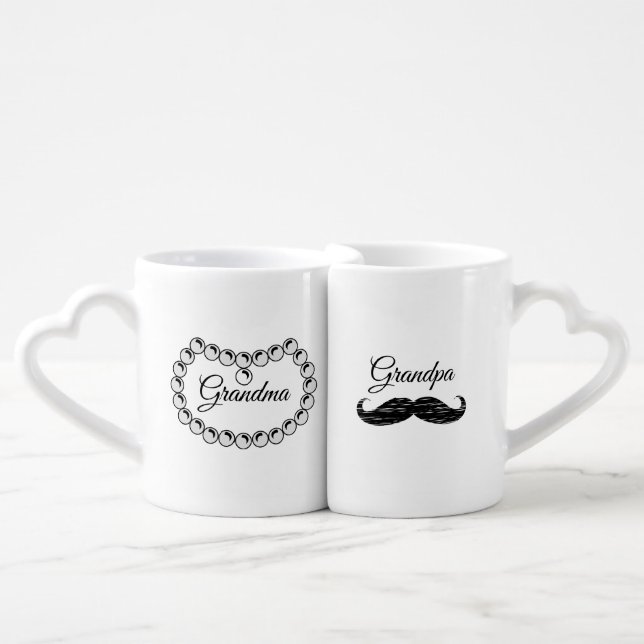 Grandma and Grandpa Pearls and Mustache Mugs (Front Nesting)