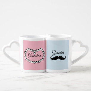 Grandma and Grandpa Pearls and Mustache Mugs