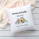 Grandma and Grandpa | Rustic Sunflower and Names Throw Pillow<br><div class="desc">This pretty pillow made especially for your grandma and grandpa features elegant script typography, and a stylish floral bouquet of golden yellow sunflowers with pretty green leaves. Add the year they first became grandparents, and all the grandkids' names for a beautiful keepsake they'll treasure. The back of the pillow has...</div>