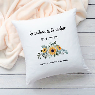 Grandma and Grandpa   Rustic Sunflower and Names Throw Pillow