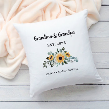 Grandma And Grandpa | Rustic Sunflower And Names Throw Pillow by christine592 at Zazzle