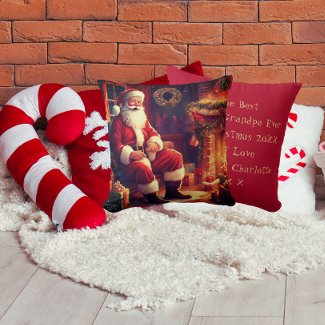 Grandma And Grandpa | Santa By The Fireplace Red