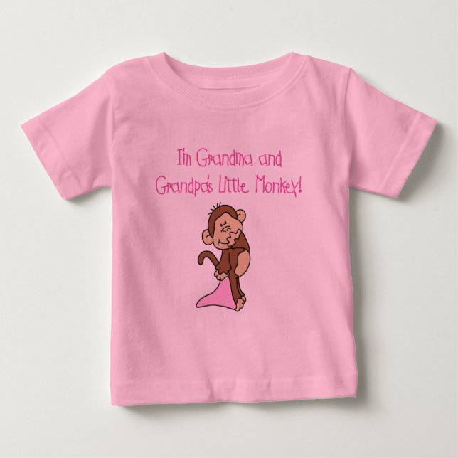 Grandma and Grandpa's Monkey - Pink Baby T-Shirt (Front)