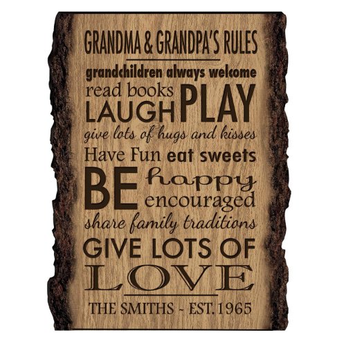 Grandma and Grandpas Rules Rustic Bark Wall Sign