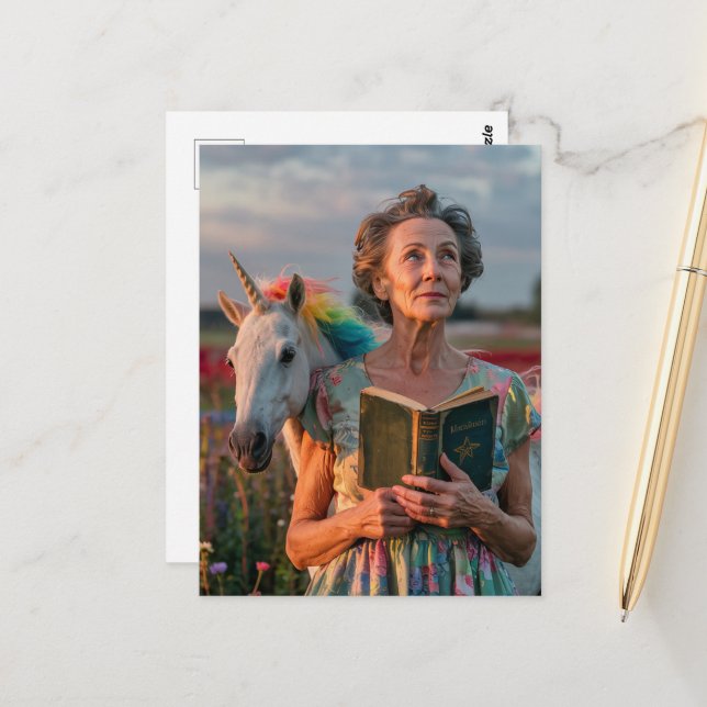 Grandma and Her Unicorn Postcard (Front/Back In Situ)