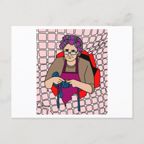 Grandma At The Knitting Hobby Crocheting Postcard