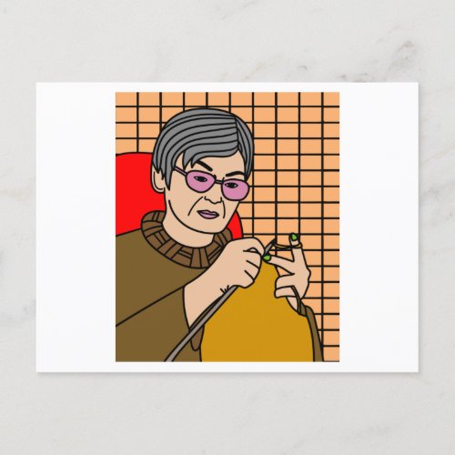 Grandma At The Knitting Hobby Crocheting Postcard