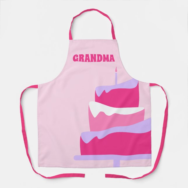 Grandma Baker Cute Cake Pink Purple Apron (Front)