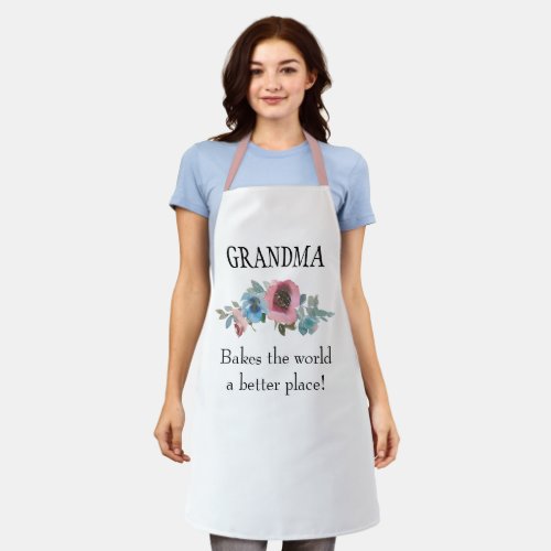 grandma bakes the world a better place flower apron