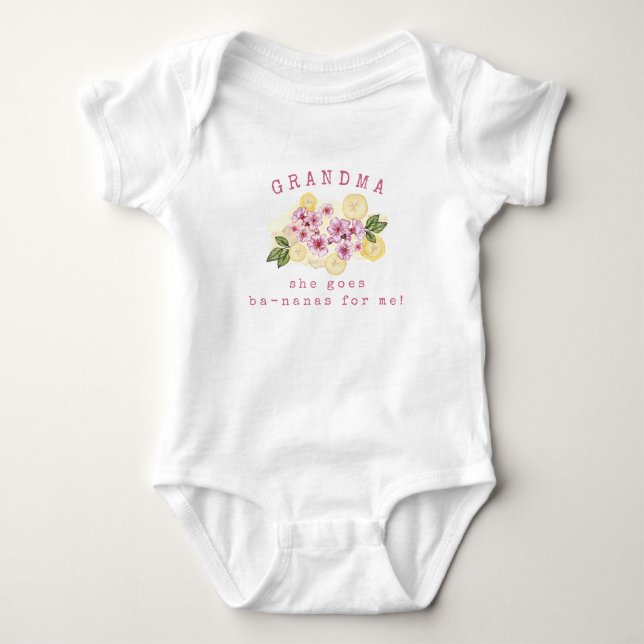 Grandma Banana Floral Cute Pun Baby Bodysuit (Front)