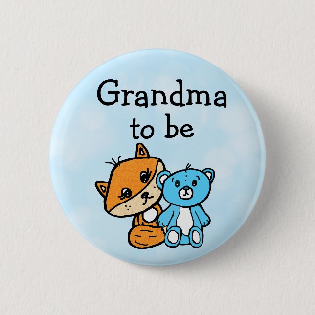 Grandma be Little Fox and Teddy Bear Baby Shower Button (Front)