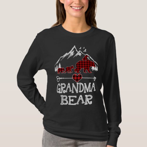 Grandma Bear Christmas Pajama Red Plaid Buffalo Fa T_Shirt