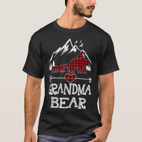 Grandma Bear Christmas Pajama Red Plaid Buffalo Fa T_Shirt