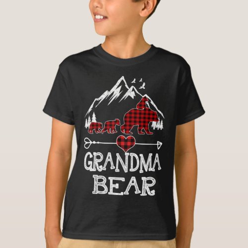 Grandma Bear Christmas Pajama Red Plaid Buffalo Fa T_Shirt