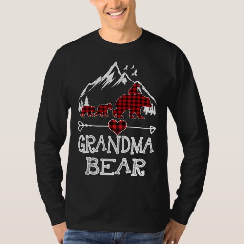 Grandma Bear Christmas Pajama Red Plaid Buffalo Fa T_Shirt