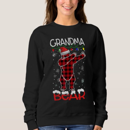 Grandma Bear Dabbing Buffalo Plaid Lights Christma Sweatshirt