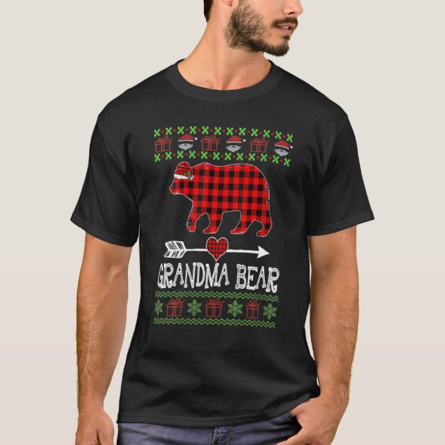 Grandma Bear Santa Red Plaid Family Pajamas For Ch T-Shirt (Front)