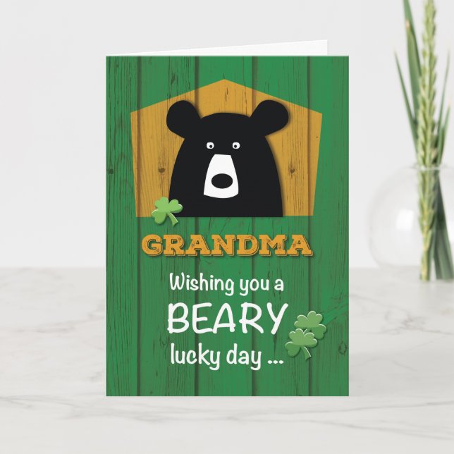 Grandma, Bear & Shamrocks on St. Patrick's Day Card (Front)