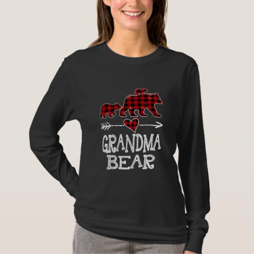 Grandma Bear Two Cubs Red Plaid Grandma Christmas T_Shirt