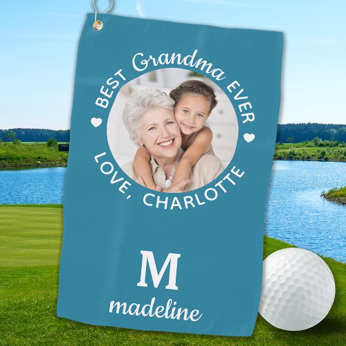 Grandma Best Ever Modern Monogram Custom Photo Golf Towel
