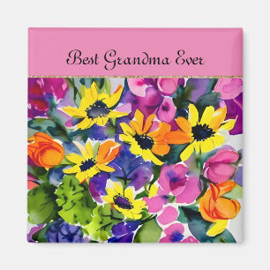 GRANDMA - Best Grandma Ever, watercolor flowers, Magnet