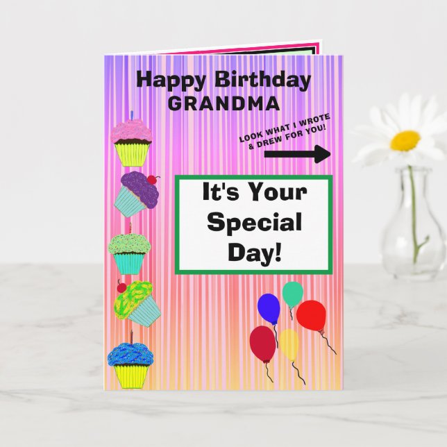 Grandma Birthday Cupcakes Ombre Stripes Card (Small Plant)