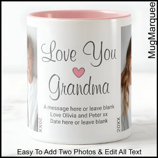 Grandma Birthday Message & Two Photo, White C00 Two-Tone Coffee Mug