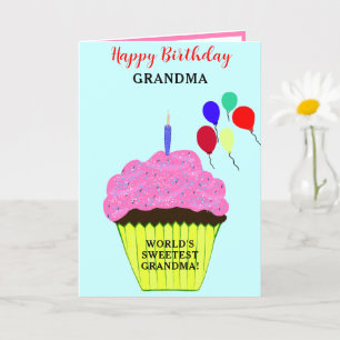 Grandma Birthday Pink Cupcake PHOTO Card