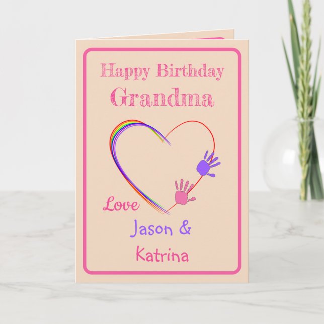 Grandma Birthday with Heart & Handprints  Card (Front)