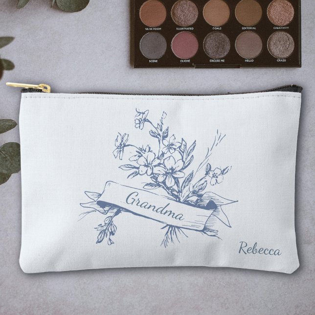 Grandma Blue Toile Floral Cosmetic Accessory Pouch (Creator Uploaded)