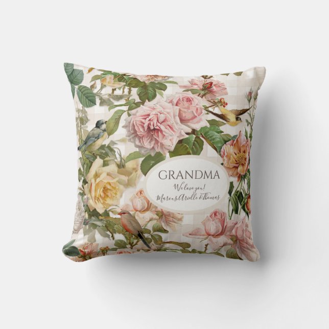 Grandma Blush Pink Rose Floral Elegant Mothers Day Throw Pillow (Front)