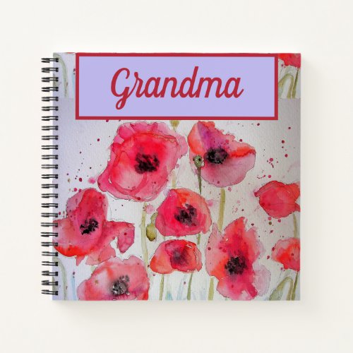 Grandma Book Poppy Red Flower Watercolour Art