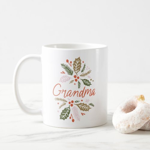 Grandma Bright Holly Christmas Red Script Coffee Mug