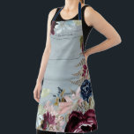 Grandma Burgundy Floral Pink Peony Dusty Blue Wood Apron<br><div class="desc">"Grandma Burgundy Floral Pink Peony Dusty Blue Woodwith Your Grandma message." Watercolor artwork of a elegant, modern watercolor style garden flower border of deep burgundy peonies, blush pink roses and hydrangeas along with dusty blue and navy blossoms. A rustic painted wood barn board background of dusty slate blue is mixed...</div>