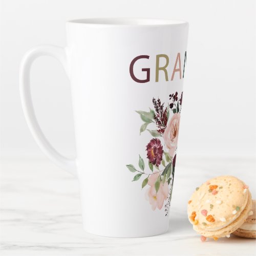Grandma Burgundy Floral Watercolor 2 Latte Mug