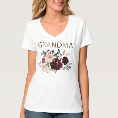 Grandma Burgundy Floral Watercolor Shirt 2