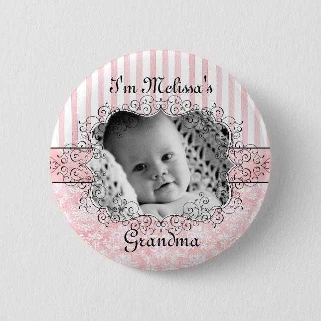Grandma Button - Damask & Stripes Pink (Front)