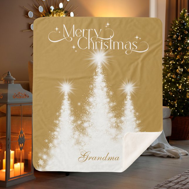 Grandma Christmas Blanket Gold White with Name (Grandma Christmas Blanket Gold White with Name)