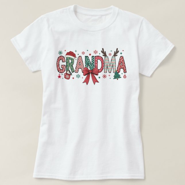Grandma Christmas Coquette Bow Holiday Shirt (Design Front)