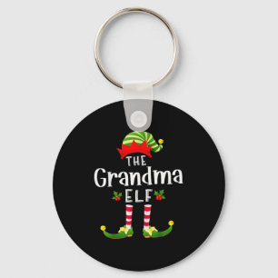 Grandma Christmas Elf Matching Pajama X-mas Party Keychain