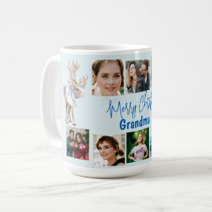 Grandma Christmas Family Photo Collage Blue Deer Coffee Mug