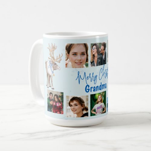 Grandma Christmas Family Photo Collage Blue Deer Coffee Mug