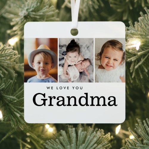 Grandma Christmas Gift 3 Photo Grandchildren Metal Ornament